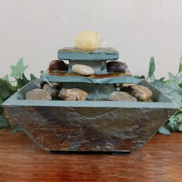 Sunnydaze Ascending Slate Tabletop Water Fountain with LED Light 8 Inch Tall