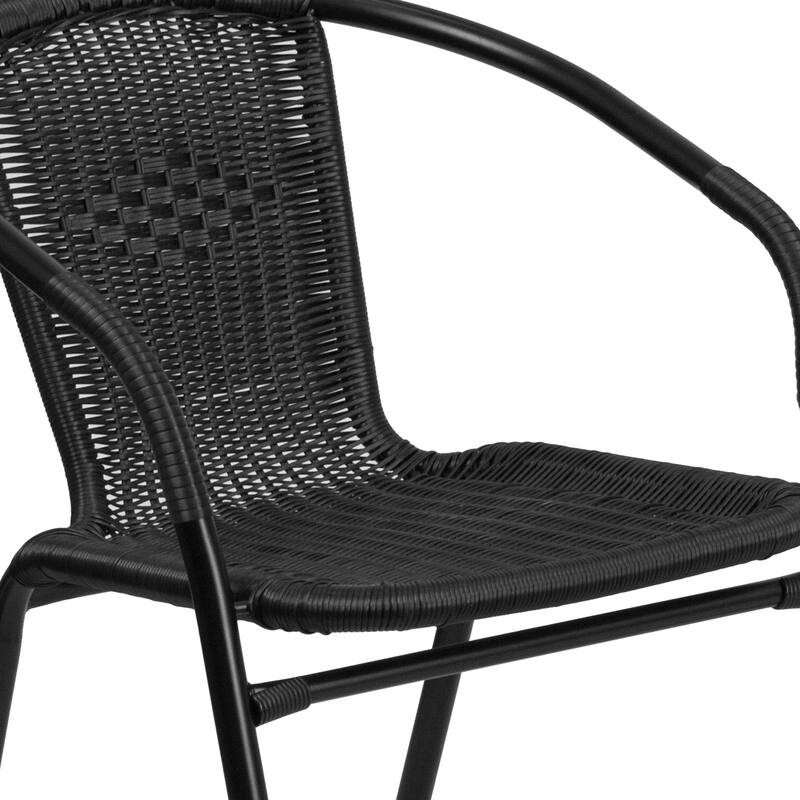 3-piece Metal/ Rattan Patio Dining Set with 28-inch Square Table - 28"W x 28"D x 28"H