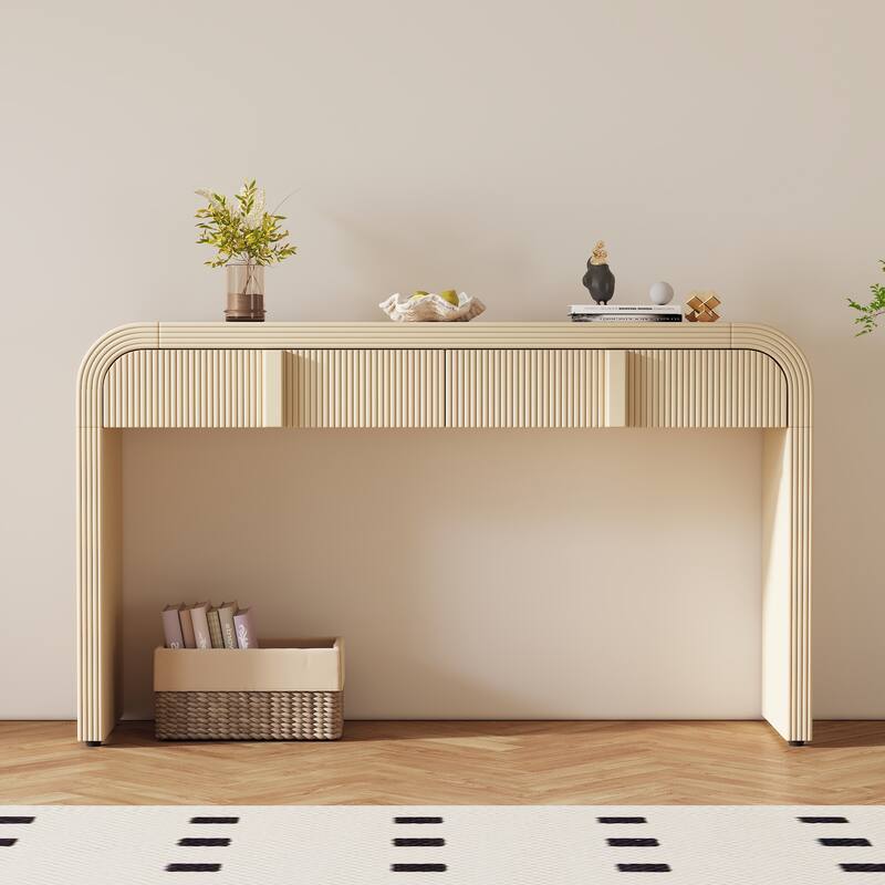 Modern Fluted Console Table with 2 Storage Drawers for Hallway Living Room and Entryway