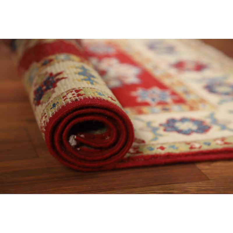 Red Geometric Kazak Accent Foyer Rug Handmade Oriental Wool Carpet - 2'0"x 3'0" - 2'0"x 3'0" - Red