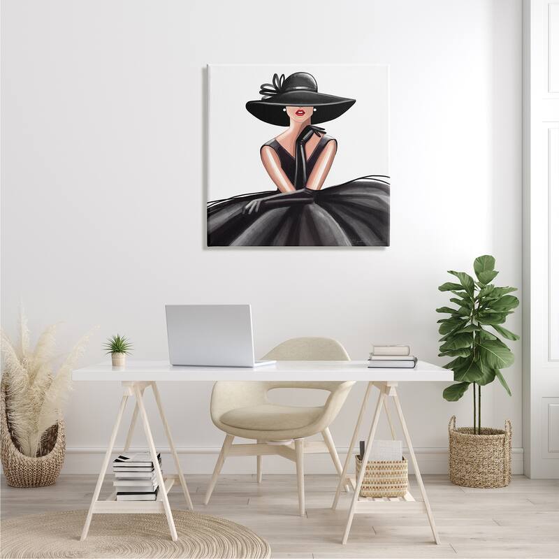 Stupell High End Fashion Glam Pose Luxurious Black Dress Canvas Wall Art