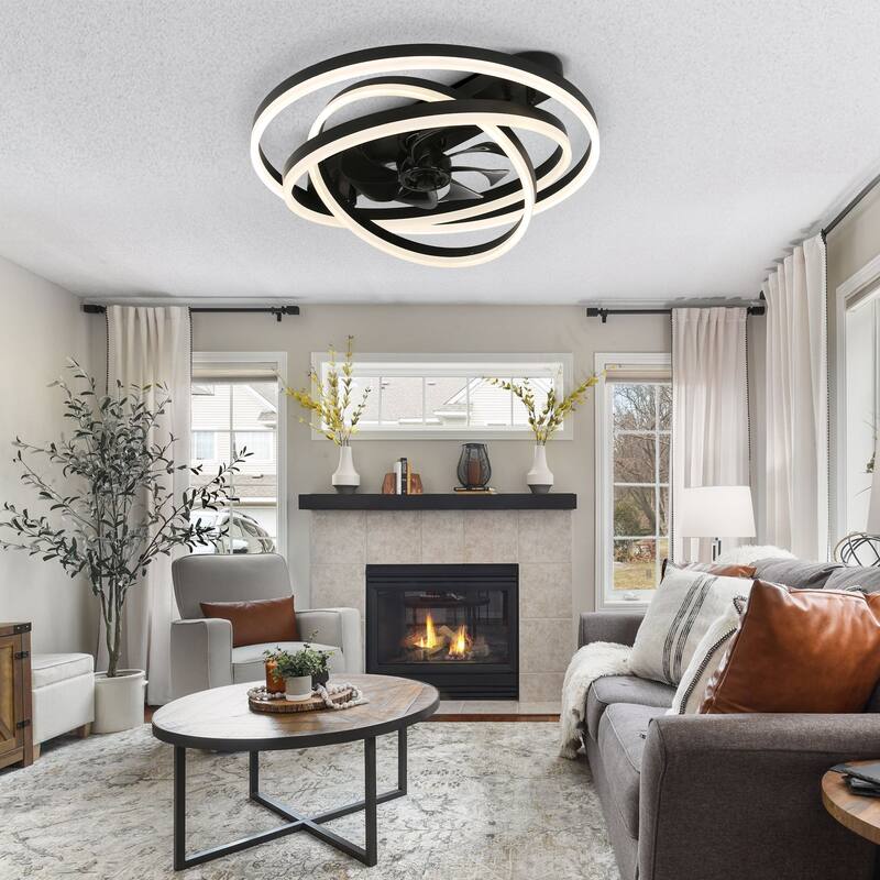 24" Adjustable Light Kit Flush Mount Ceiling Fan, 3 Color Tone CCT dimmable 6 Fan Speed, Remote & App Control for Bedroom