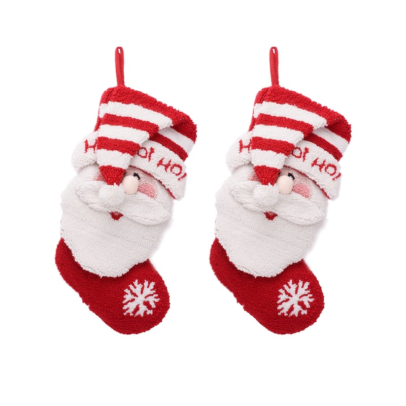 Glitzhome 19"L 3D Hooked Xmas Stocking Santa Penguin Reindeer - Santa*2