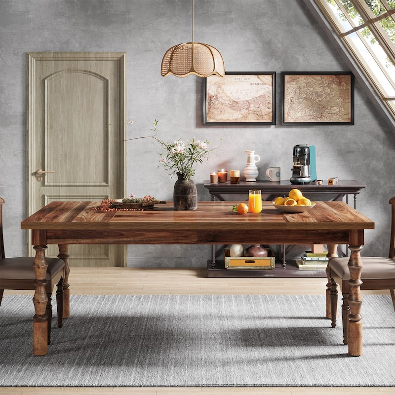 62 Inch Farmhouse Dining Table for 4-6 People, Rectangle Kitchen Dinner Table