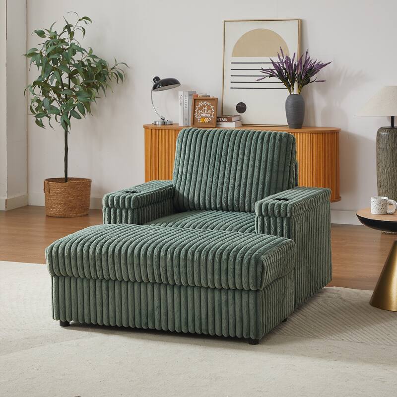 42.5-inch Corduroy single recliner with backrest pillow, cup holder design, storage footrest, comfortable sofa-deep-seated