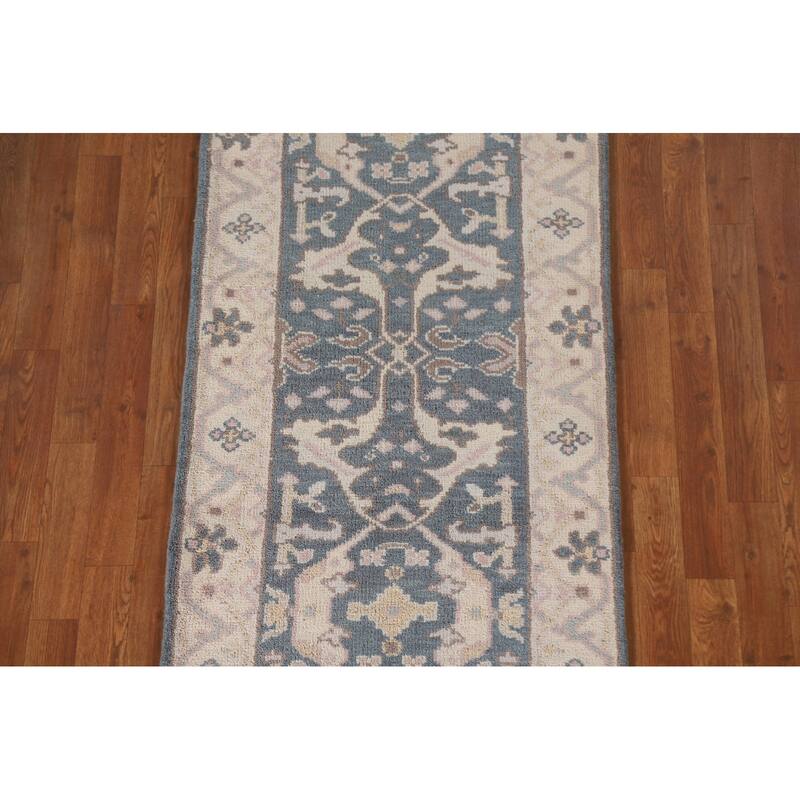 Blue Oushak Style Runner Rug Handmade Wool Carpet - 2'7"x 9'10"