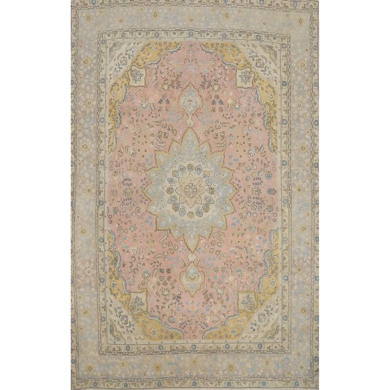 Hand Knotted Oriental 100% Wool Carpet Traditional Floral Pink Tabriz Area Rug - 10' 8'' X 7' 10''