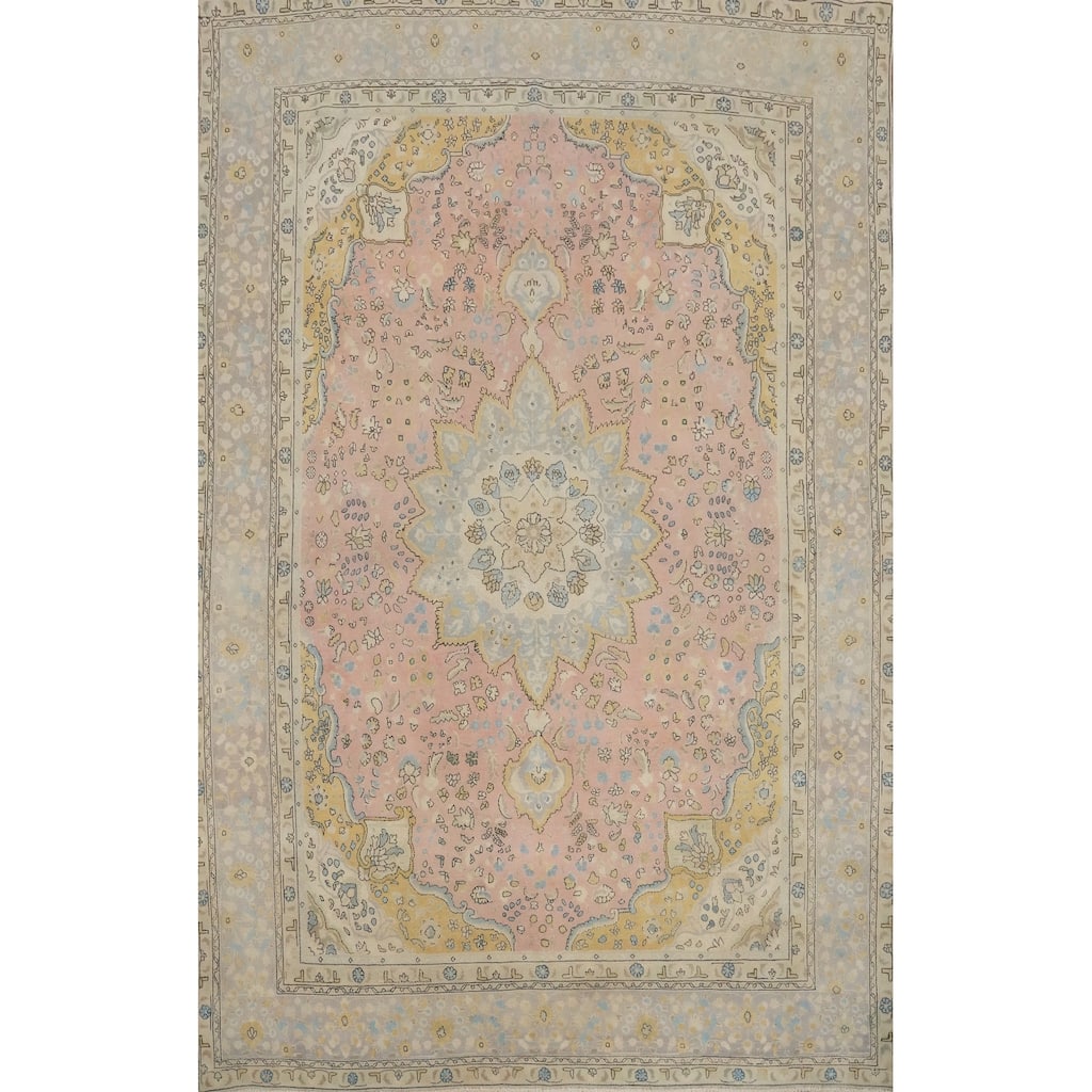 Hand Knotted Oriental 100% Wool Carpet Traditional Floral Pink Tabriz Area Rug - 10' 8'' X 7' 10''