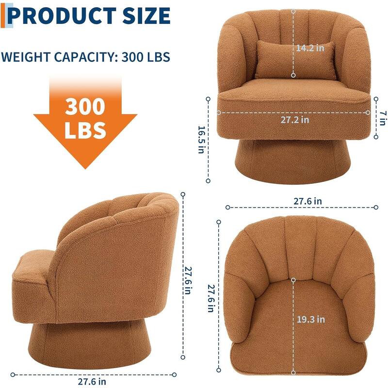 Modern Swivel Barrel Accent Chair, 360° Upholstered Armchair with Striped Backrest & Plush Padding(Set of 2)