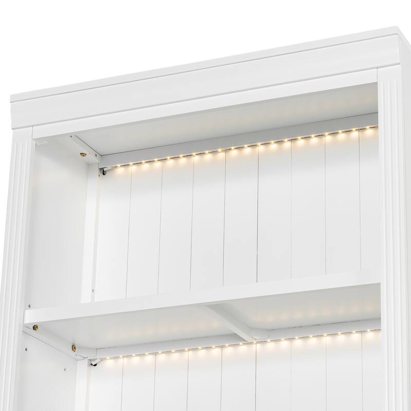 83.4" Modern LED Bookshelf with Sliding Doors & Open Shelves - Space-Saving Storage Bookcase for Living Room and Home Office