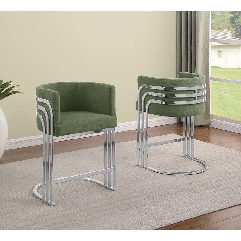 Best Quality Furniture Teddy Fabric Counter Height with Chrome Base (Set of 2) - N/A - Green Chairs