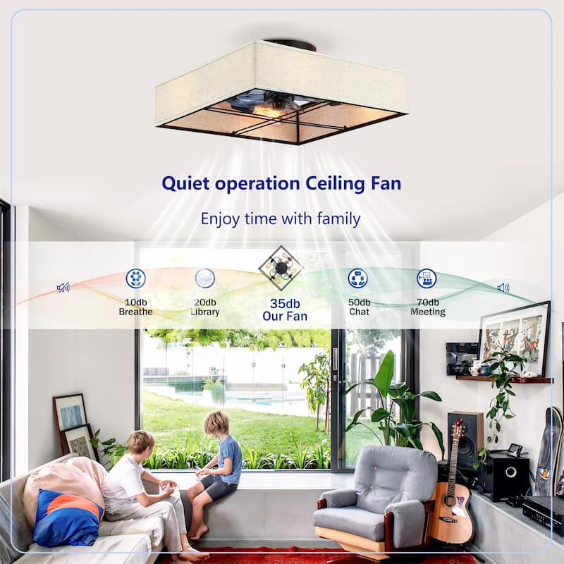 20" Caged Ceiling Fans Flush Mount,Low Profile Fabric Farmhouse Ceiling Fan with Remote Control - N/A