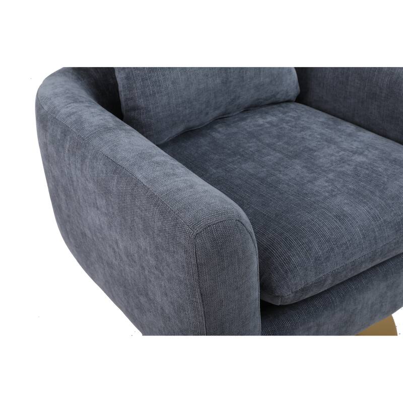 Swivel Accent Chair with Pillow Wide Upholstered & Gold Base, Modern Barrel Chair, 360-degree Swivel Sofa Chair for Living Room