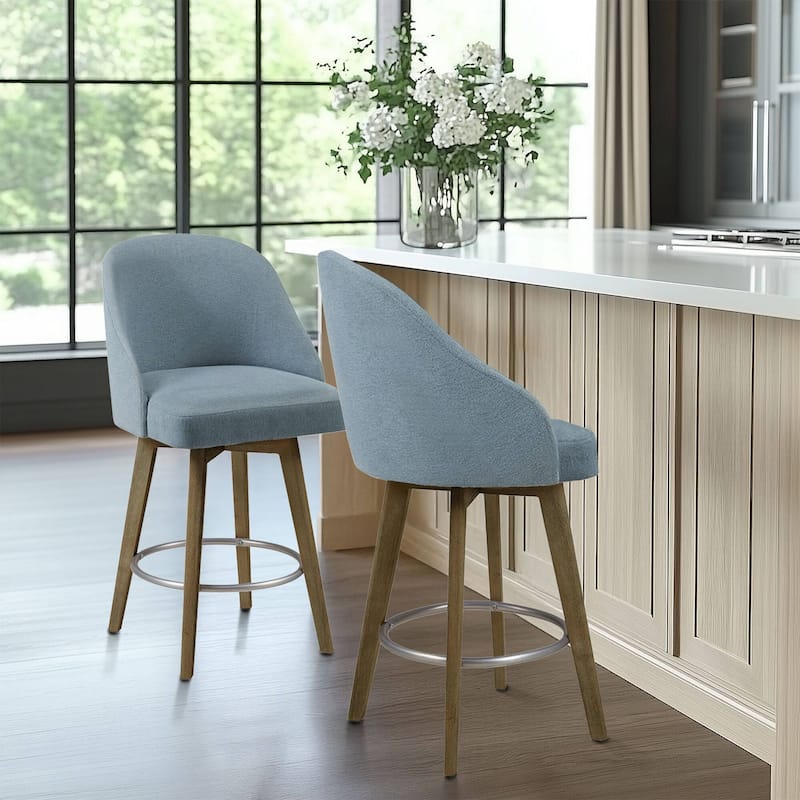 Madison Park Pearce Swivel Upholstered Counter Stool with Solid Wood Legs & Metal Footrest