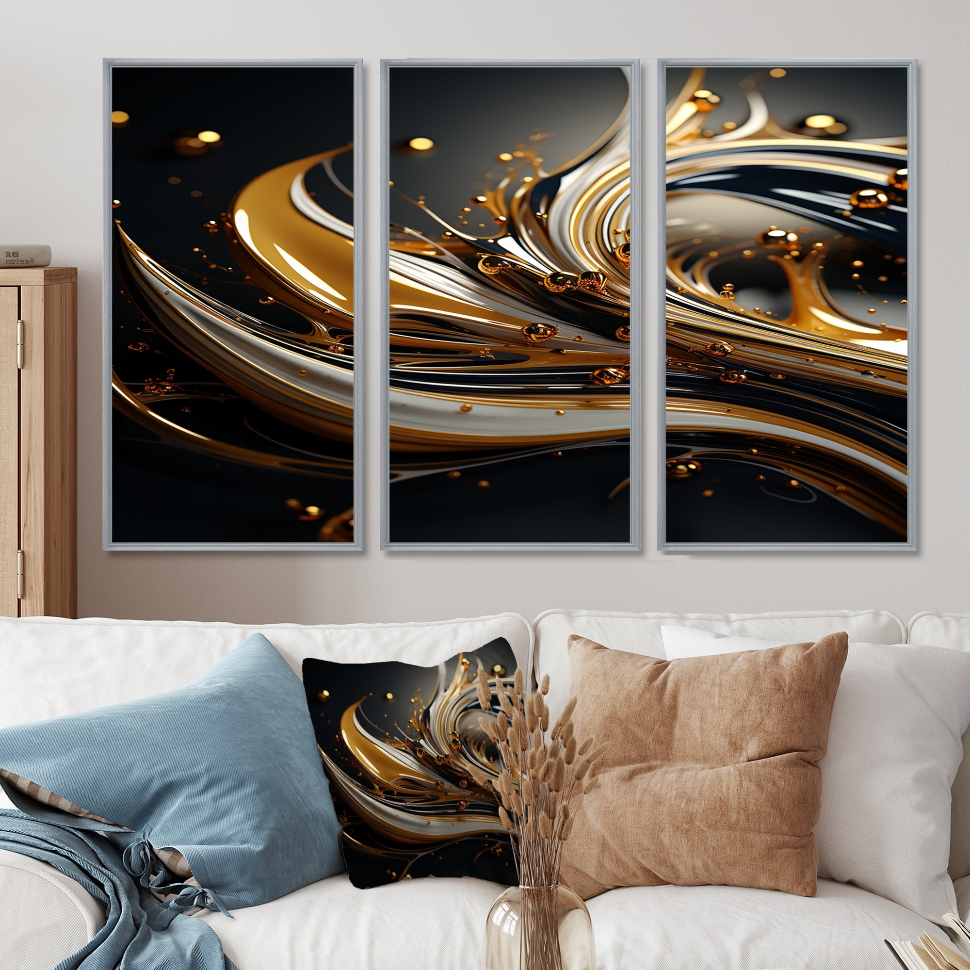 Designart - Future Liquid Art Vibrant Gold - Abstract Modern Waves