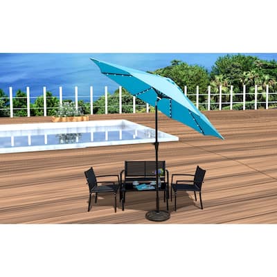9 ft. Aluminum Market Solar LED Patio Umbrella in Blue