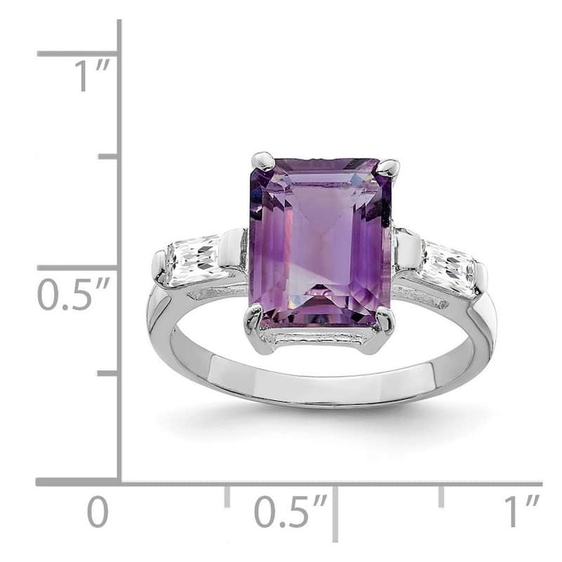 Curata 925 Sterling Silver Solid Polished Open back Amethyst Ring