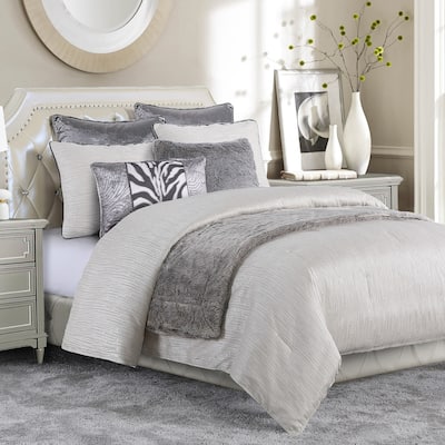 HiEnd Accents Celeste Taupe Ivory Jacquard Textured Bedding 4 Piece Comforter Set