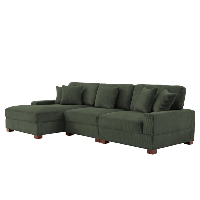 118" W Corduroy L-shape Modular Sectional Sofa with Pillows
