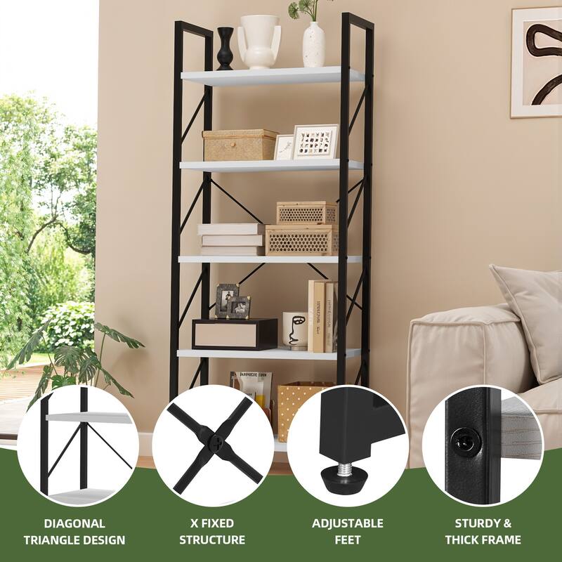 Moasis Industrial 62" Tall 5-Tier Bookshelf Open Shelf Bookcase for Living Room