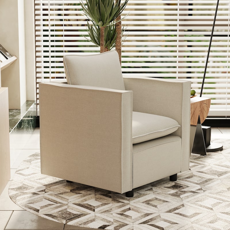 Modern Beige Single Sofa Chair with Soft Cushions for Bedroom, Corner, or Reading Room