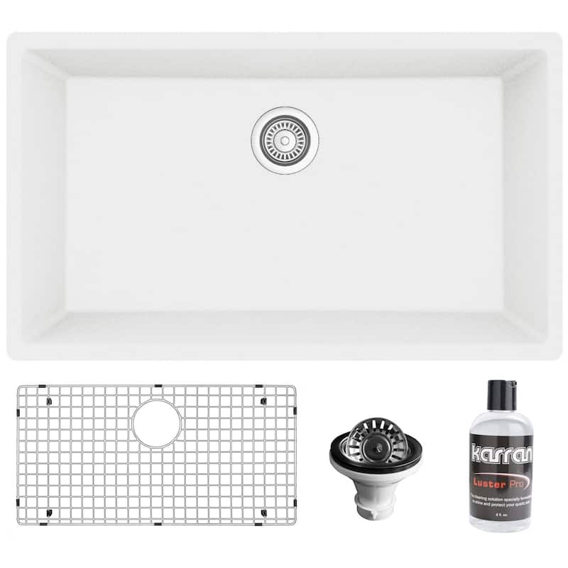 Karran USA QU-812-PK1 Quartz QU 32-1/4" Undermount Single Basin Quartz - White