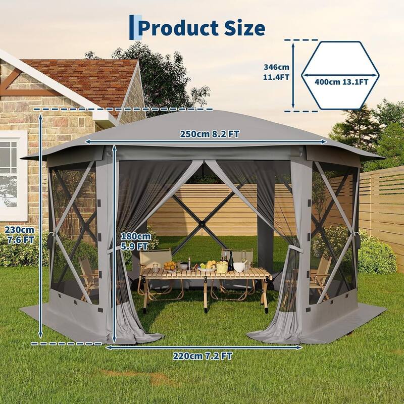 11.8FT Pop Up Gazebo Tent with 6 Removable Wind Panels for Outdoor Events, Camping, Patio, Backyard - N/A