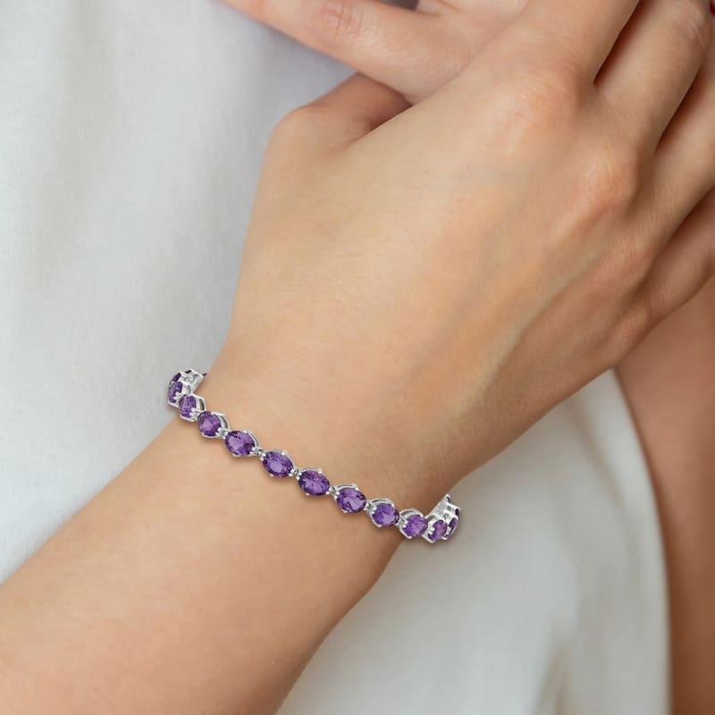 Curata 925 Sterling Silver Polished Fancy Lobster Closure Amethyst Bracelet