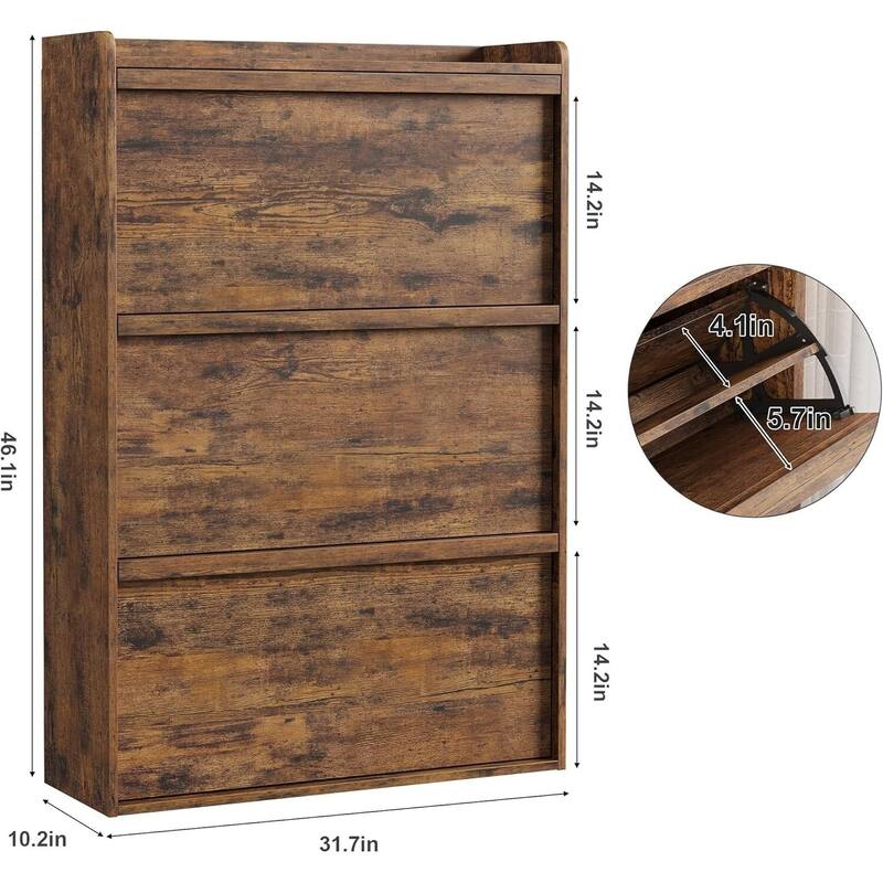 Narrow Shoe Cabinet Organizer with 3 Flip Drawers for Entryway, Hallway, Living Room