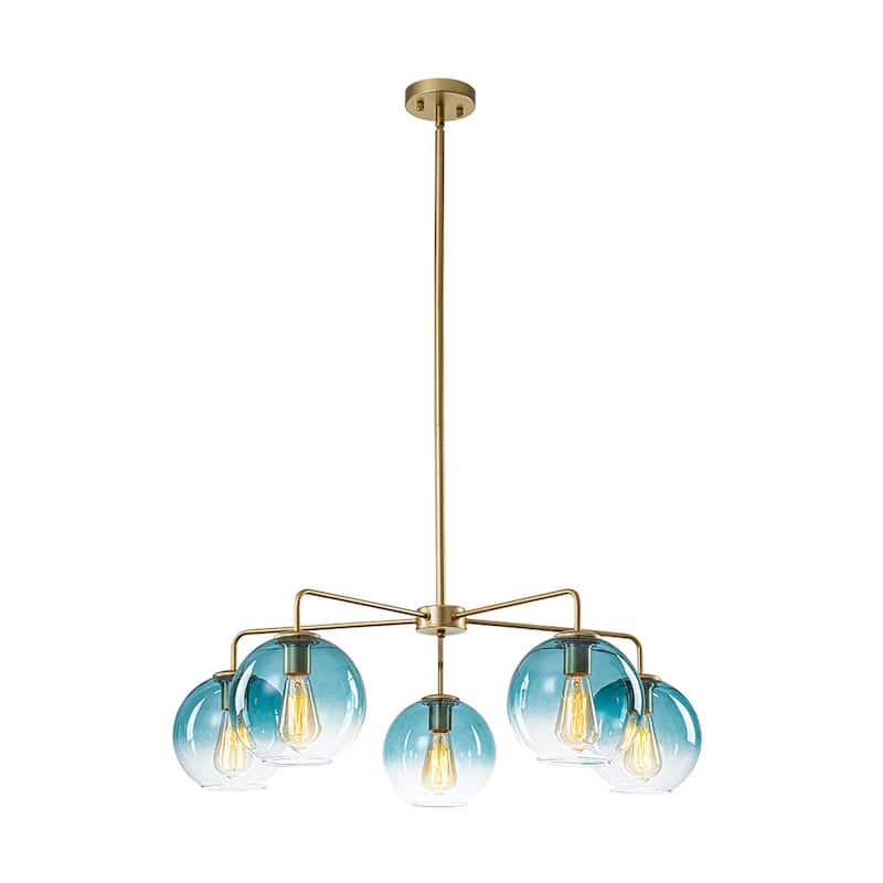 Mid-century 5-Light Glass Globe Bubble Round Chandelier - 35in Wide