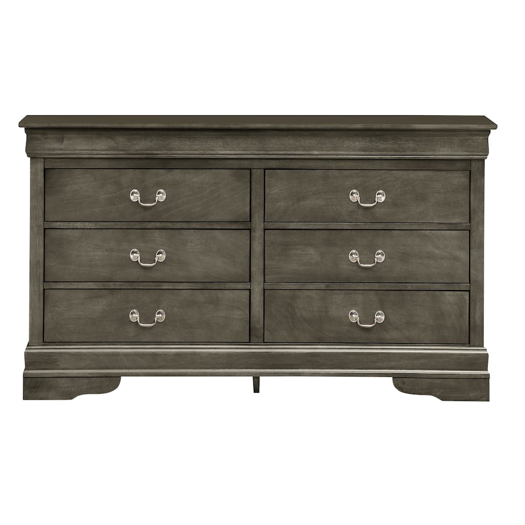 6-Drawer Wooden Bedroom Dresser - 57" - Gray