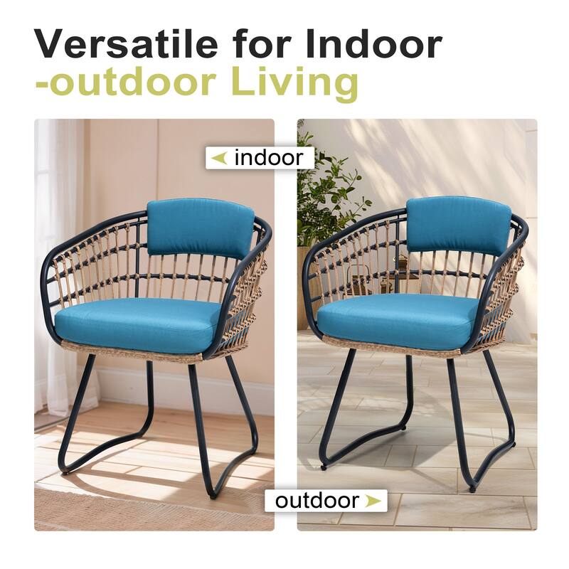7-Piece Set Outdoor Patio Aluminum Dining Table and PE Rattan Wicker Dining Chairs