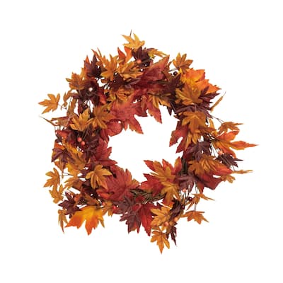 Transpac Polyester 23.62 in. Multicolored Harvest Fall Leaves Wreath