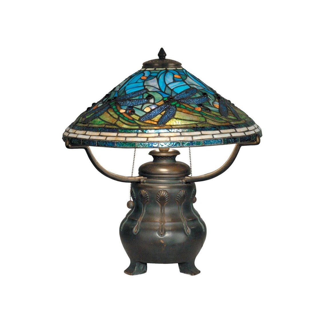 21 75 Antique Bronze Verde Dragonfly Hand Crafted Glass Tiffany Replica Table Lamp Overstock 16963215