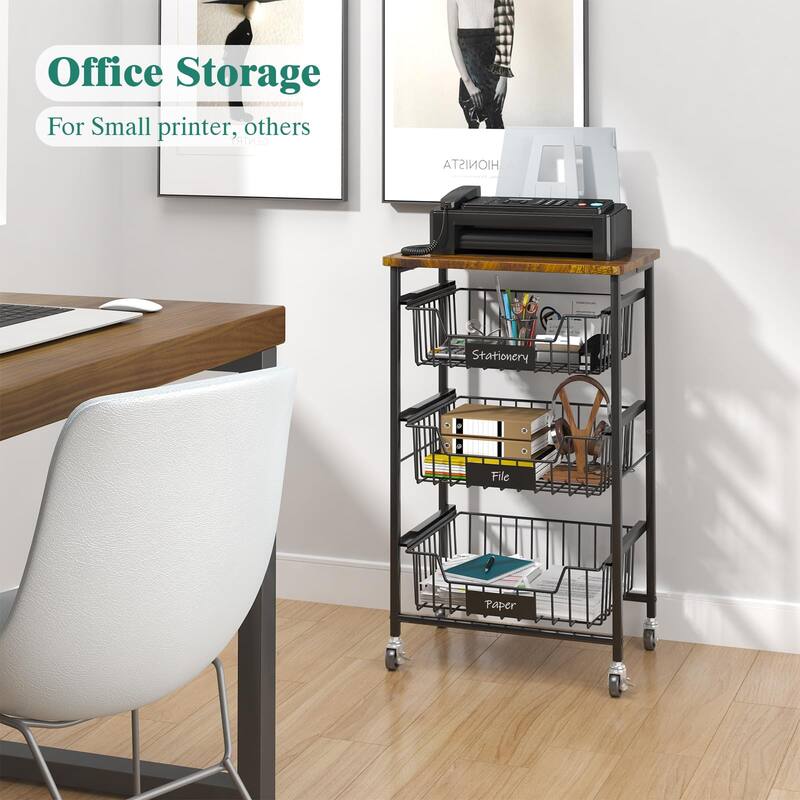 Kitchen Storage Cart with Wheels,4-Tier Metal Utility Rolling Cart Fruit Vegetable Storage Basket Pantry Rack