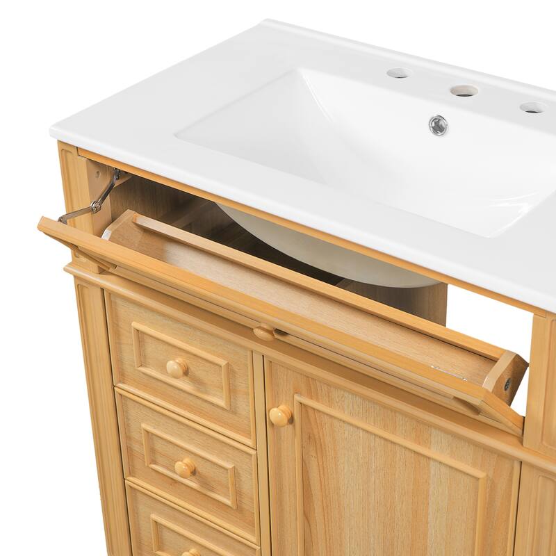 Freestanding Bathroom Vanity with Sink, Center Rectangular Ceramic Sink Bathroom Storage Cabinet, 24"/30"