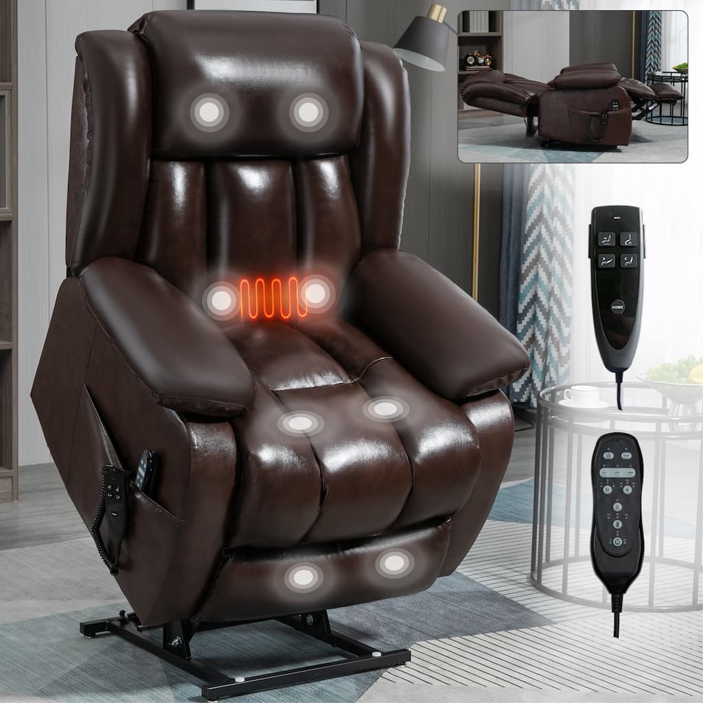 350 Lbs Electric Medium Size Genuine Leather Brown Power Lift Recliner Chair With 8-Point Vibration