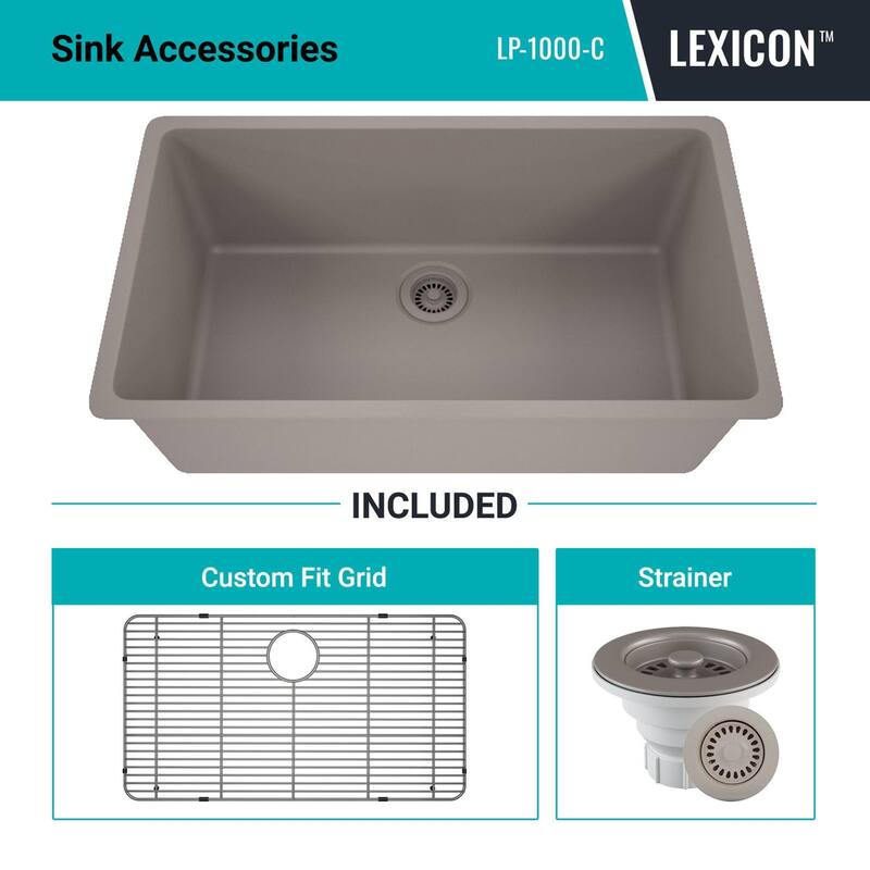 Lexicon Drop-In Quartz 32 Inch Single Bowl Kitchen Sink Kit