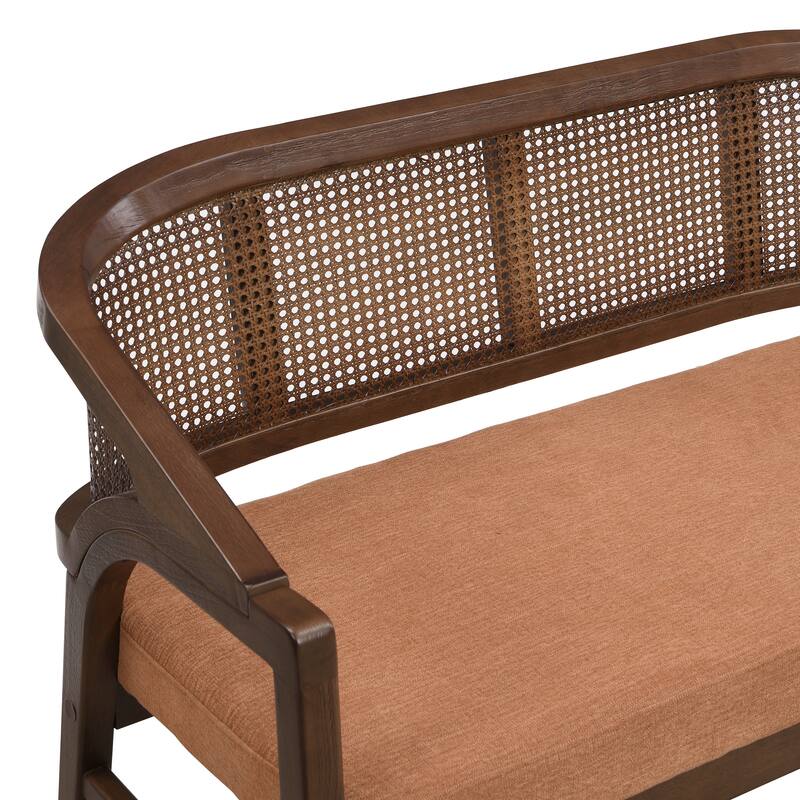 Christopher Knight Home - Curved Rubberwood Cane 46.25" Upholstered Loveseat