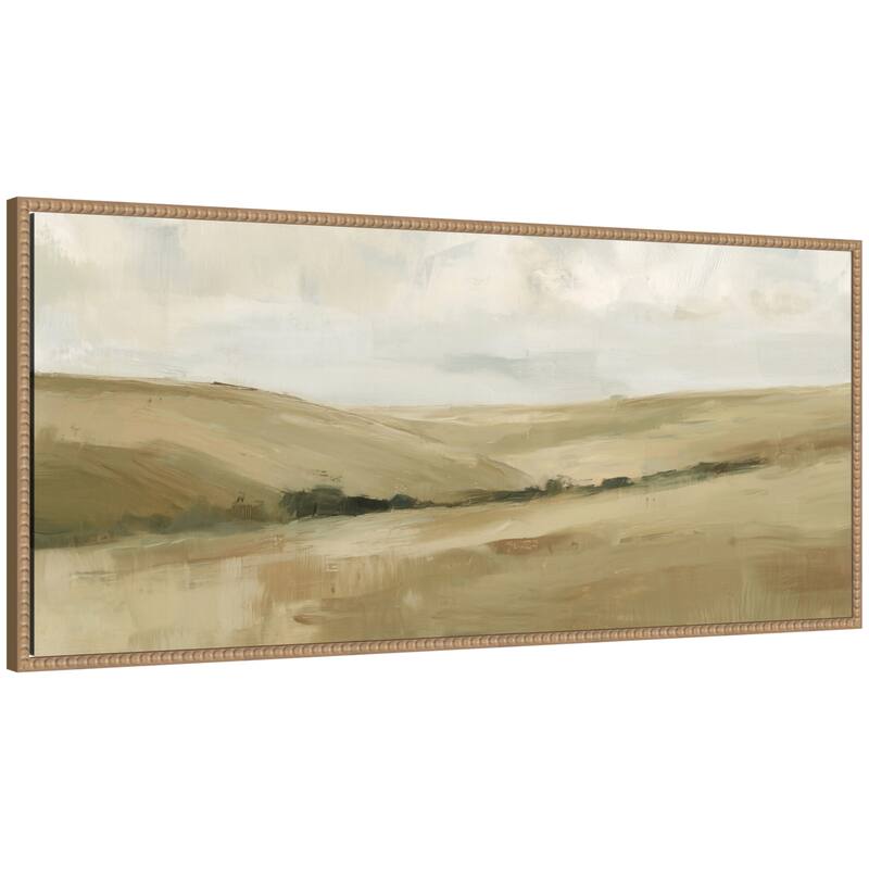 Kate and Laurel Whispering Meadows II Panel by Amy Lighthall Framed Canvas Wall Art Print - 40 x 18 - Brown