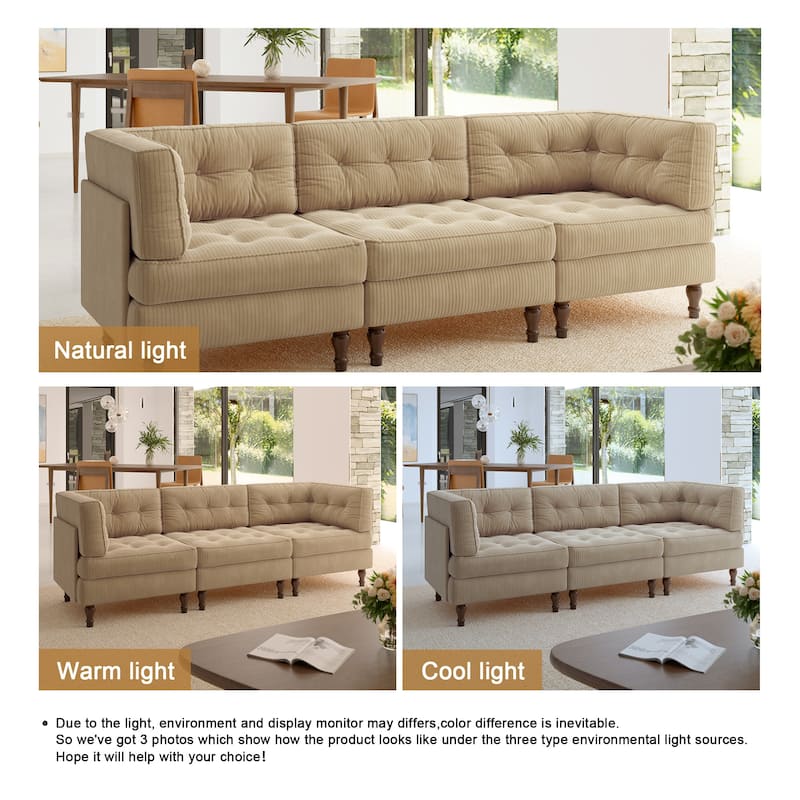 Oversized Modular Sectional Corduroy Fabric Tufted Sofa