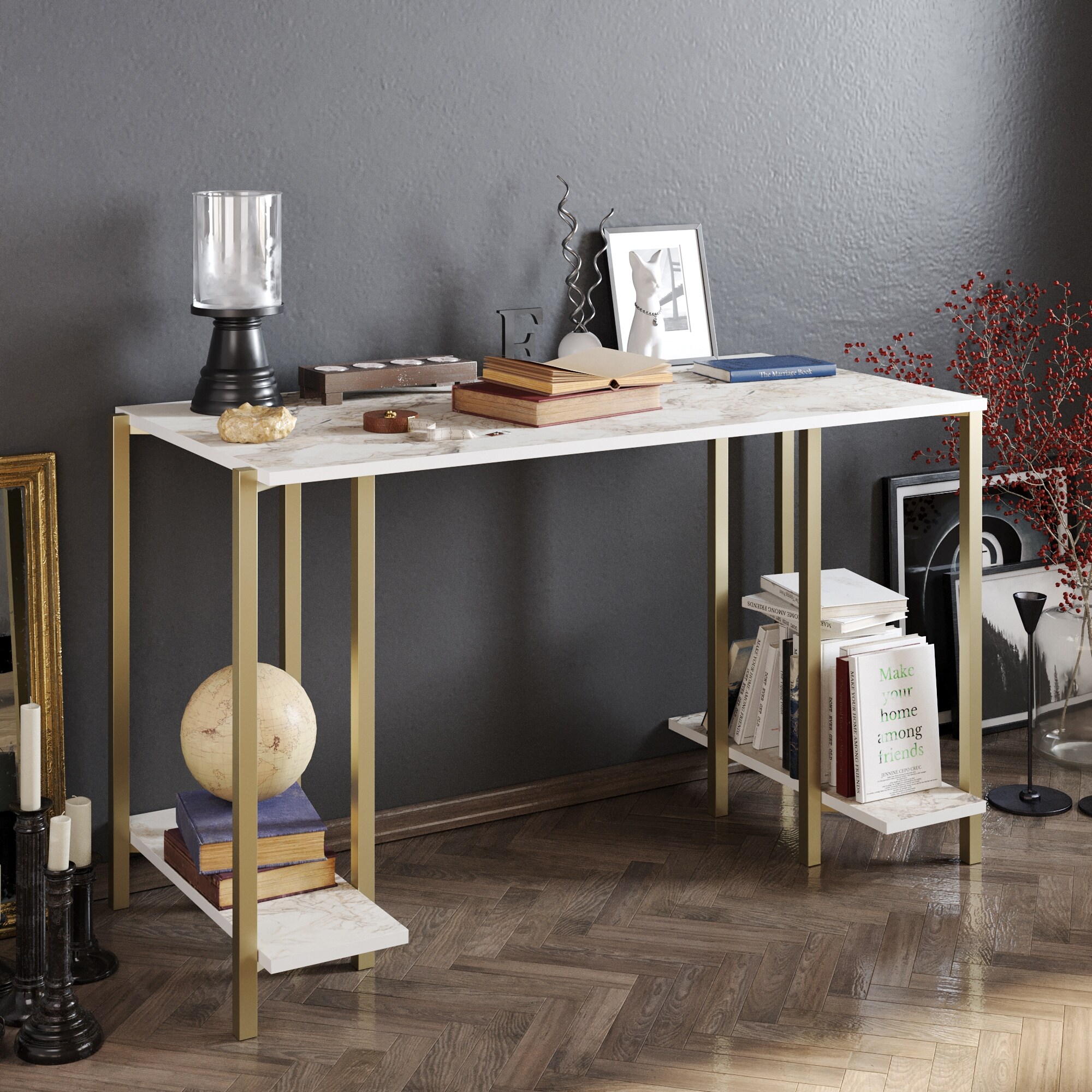 Decorotika Reader 49 Wide Metal Wood Computer Desk With Open Shelves Overstock 31515210