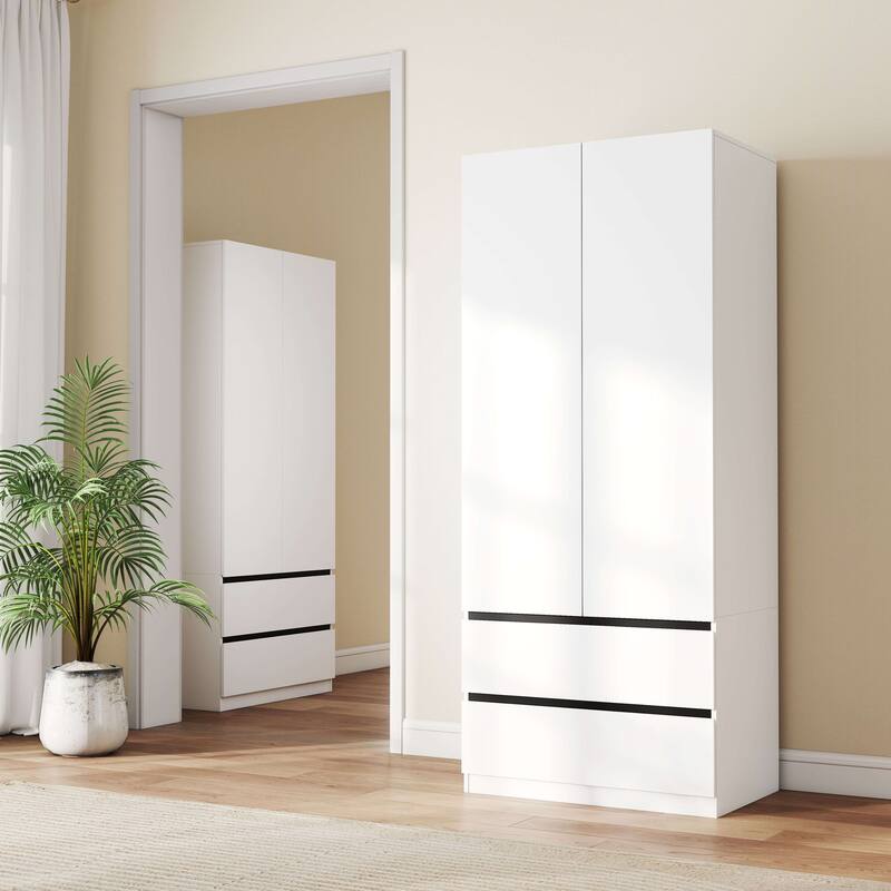 75" Large Modular Armoire Wardrobe Closet with 4 Drawers, Clothes Organizer Closet with Storage Shelves