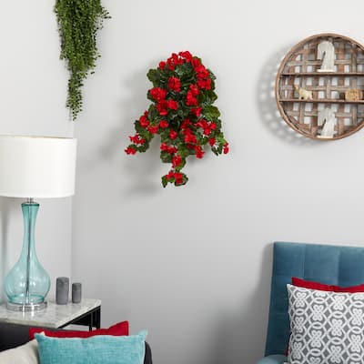 Hanging Geranium Artificial Plant - 29" - Green and Red - Set of 2