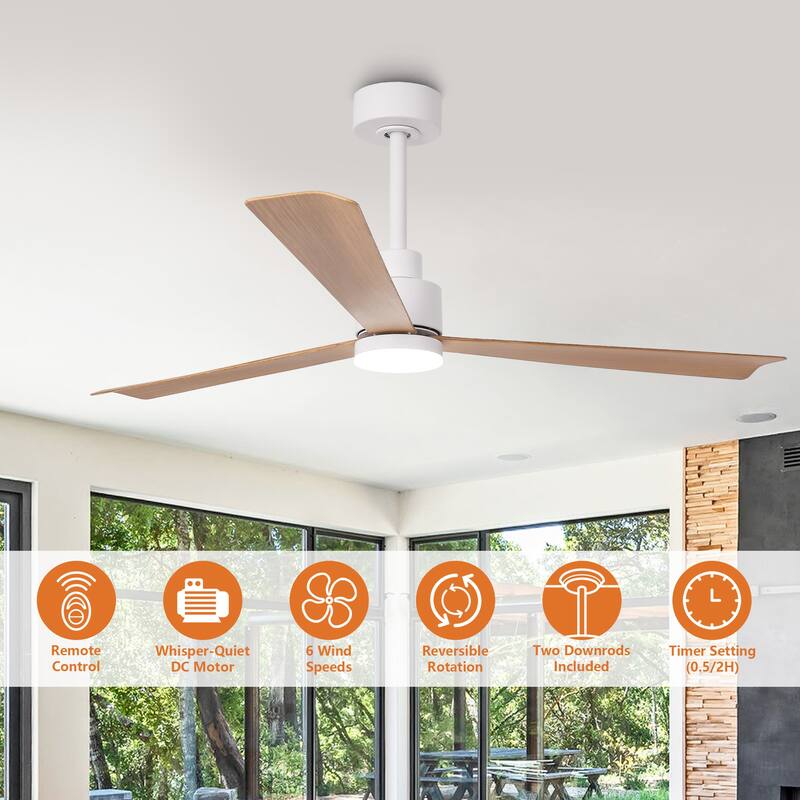 52" Farmhouse White ABS Integrated LED Indoor Ceiling Fan with Light and Remote