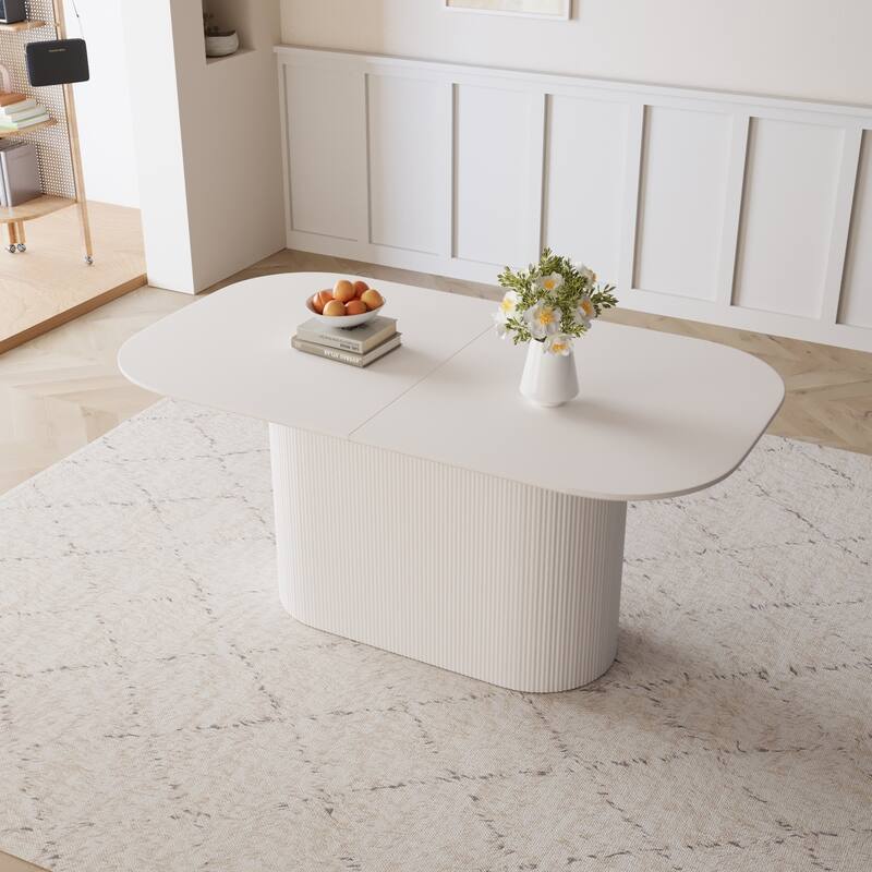 Spacious 63 Inch White MDF Dining Table Modern Industrial Design Seats 4 to 8 People Durable Easy Assembly