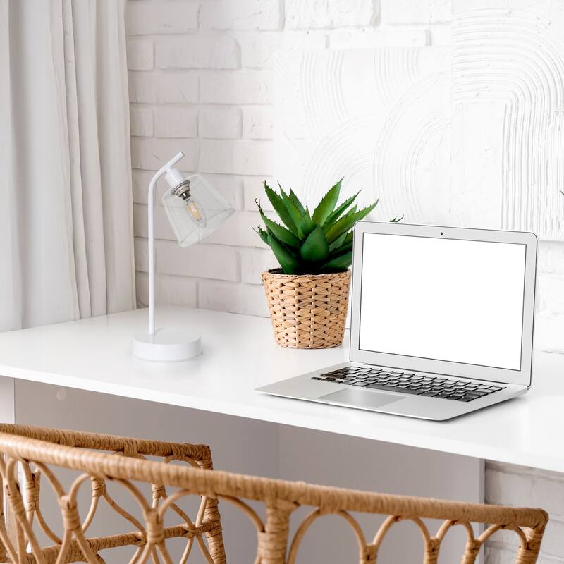 Angled Desk Lamp with Clear Ribbed Glass Shade - 15.75" - White