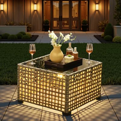XIZZI Outdoor Solar-Powered Coffee Table with LED Lighting - 25.19" x 25.19" x 17.71"