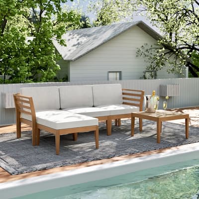 Werph 5 Pieces Outdoor Couch Patio Sectional Sofa with Acacia Wood Coffee Table, L Shape Outdoor Sectional Furniture