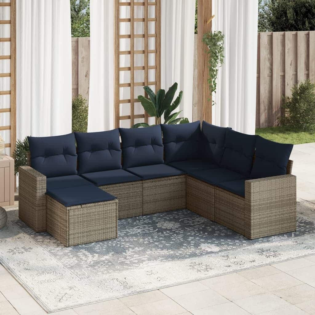 vidaXL Patio Sofa Set with Cushions Outdoor Conversation Furniture Poly Rattan - 25.8" x 24.4" x 27.2"